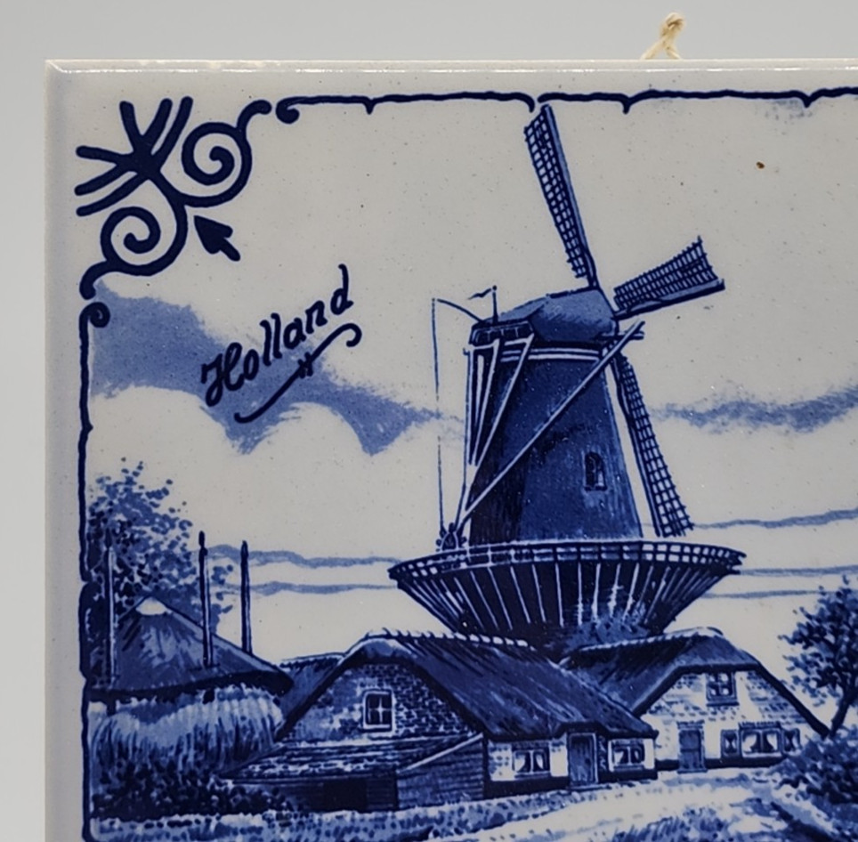 Delft Blauw Windmill on River Tile 6" x 6"