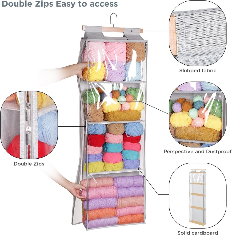 Yarn Storage Organizer with 4 Large Pockets Durable Dustproof Hanging Solution