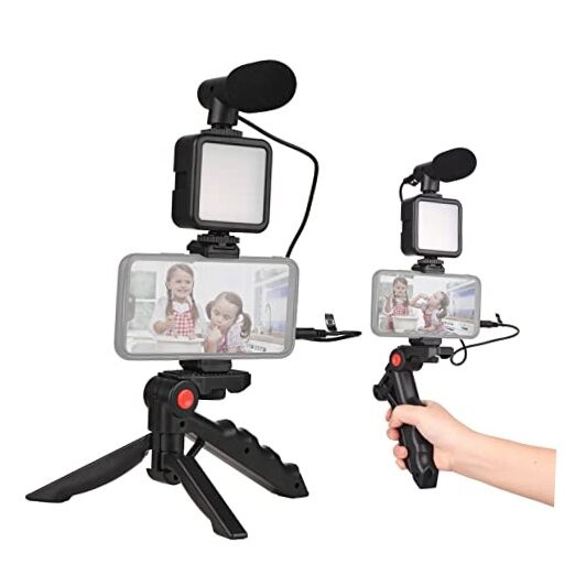Smartphone Vlog Kit Mini LED Video Light + Cardioid Microphone + Extendable