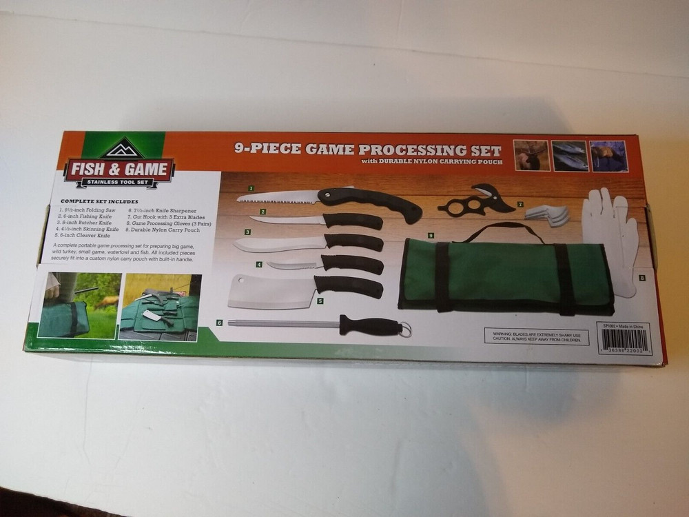 Fish & Game 9-Piece Game Processing Set w/Durable Nylon Carrying Pouch NEW