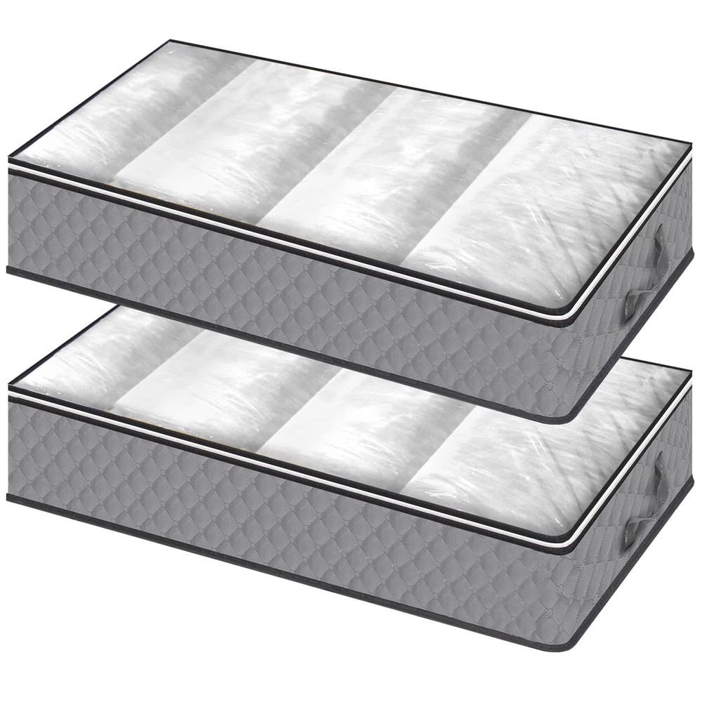 Under Bed Storage Bags, 2 Pack Fabric Underbed Storage Containers with Reinfo...