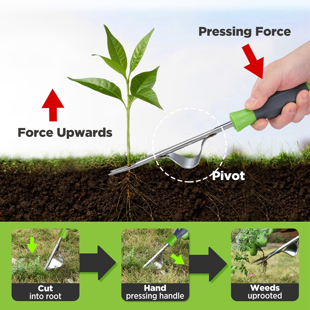 WORKPRO V-Shaped Weed Removal Tool Garden Deeper Root Digging Stainless Steel