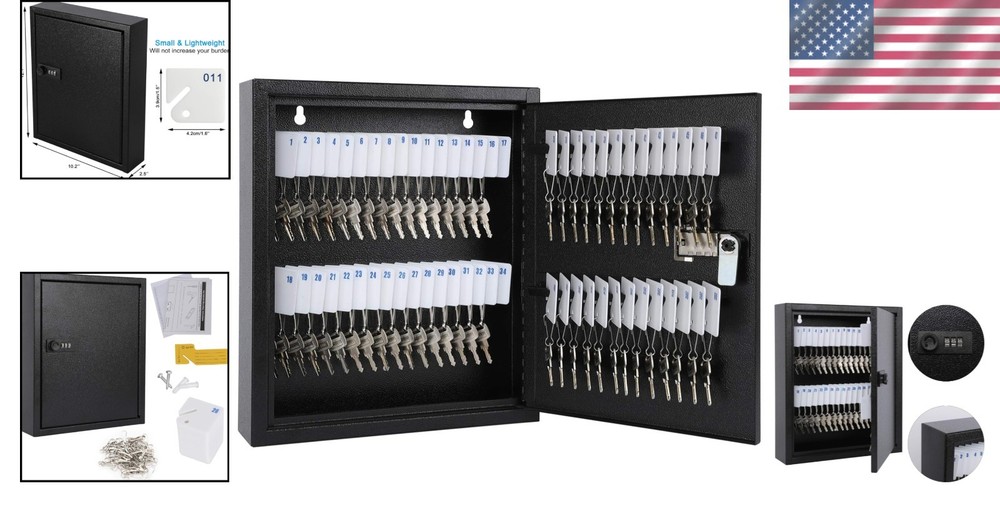 Locking Key Cabinet, 60 Key Storage Lock Box with Code, Key Box Wall Mount with