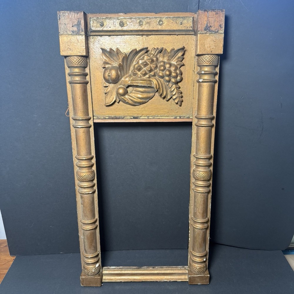 Giltwood Mirror Picture Frame Column & Rosette Corners Basket with Fruit Panel