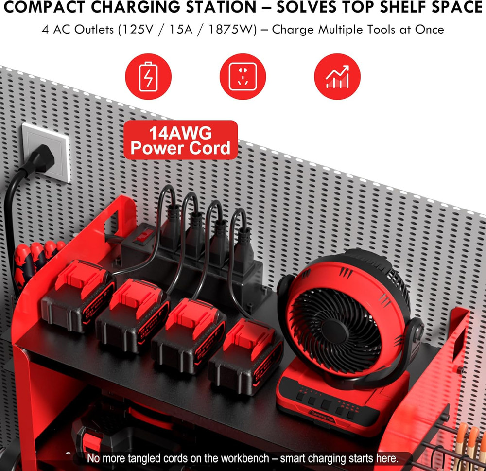 Power Tool Organizer Wall Mount with Drill Rack & Locking Drawers - Heavy Duty M