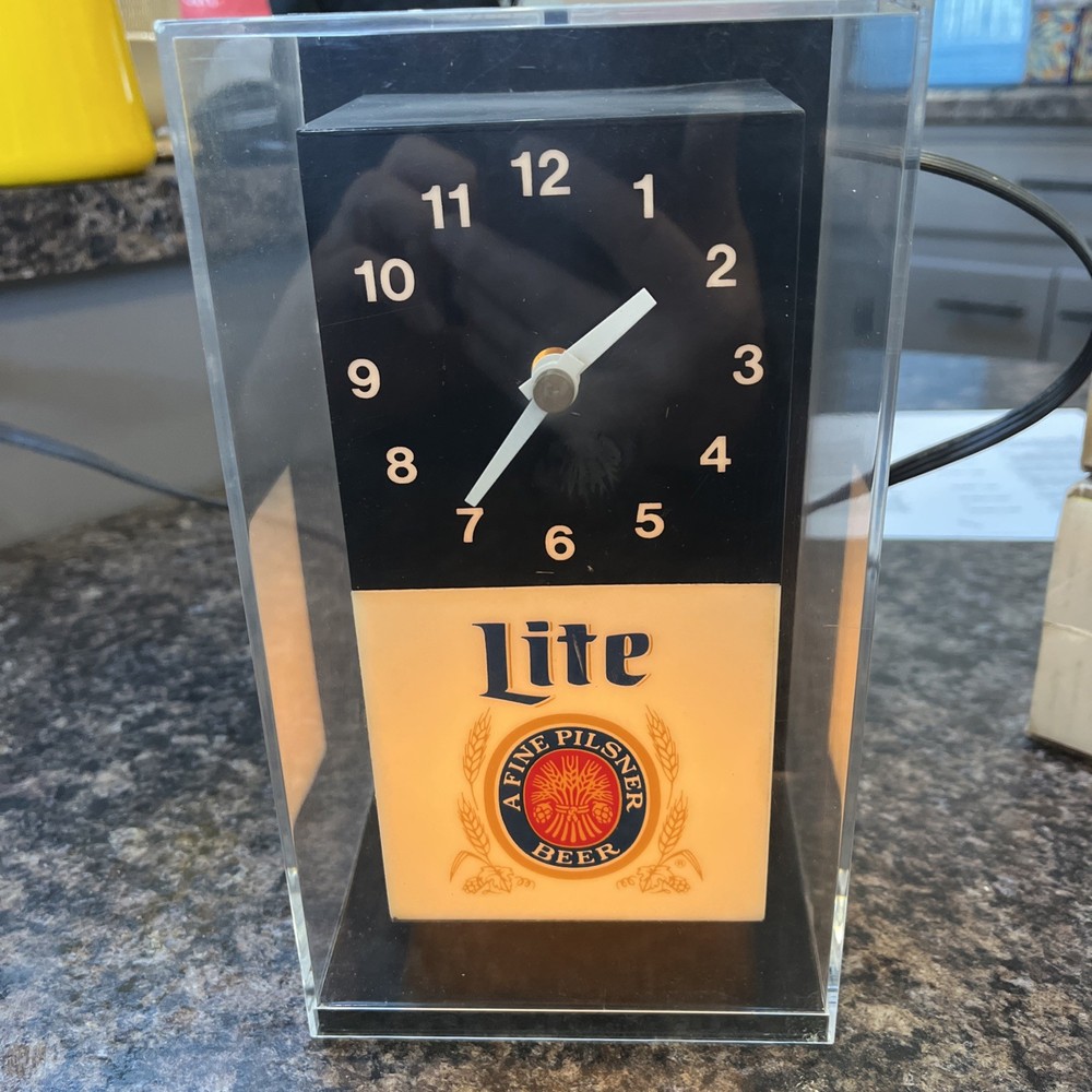 Vintage MILLER LITE Beer Cube Clock with Light  ~ WORKS