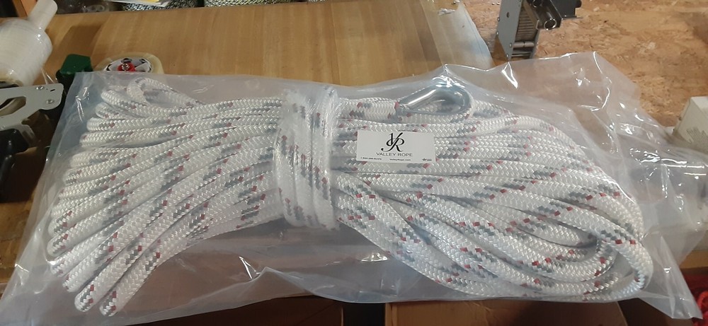 3/4” x 42 ft. Double Braid-Yacht Braid Polyester Rope hank w/ SS Thimble.