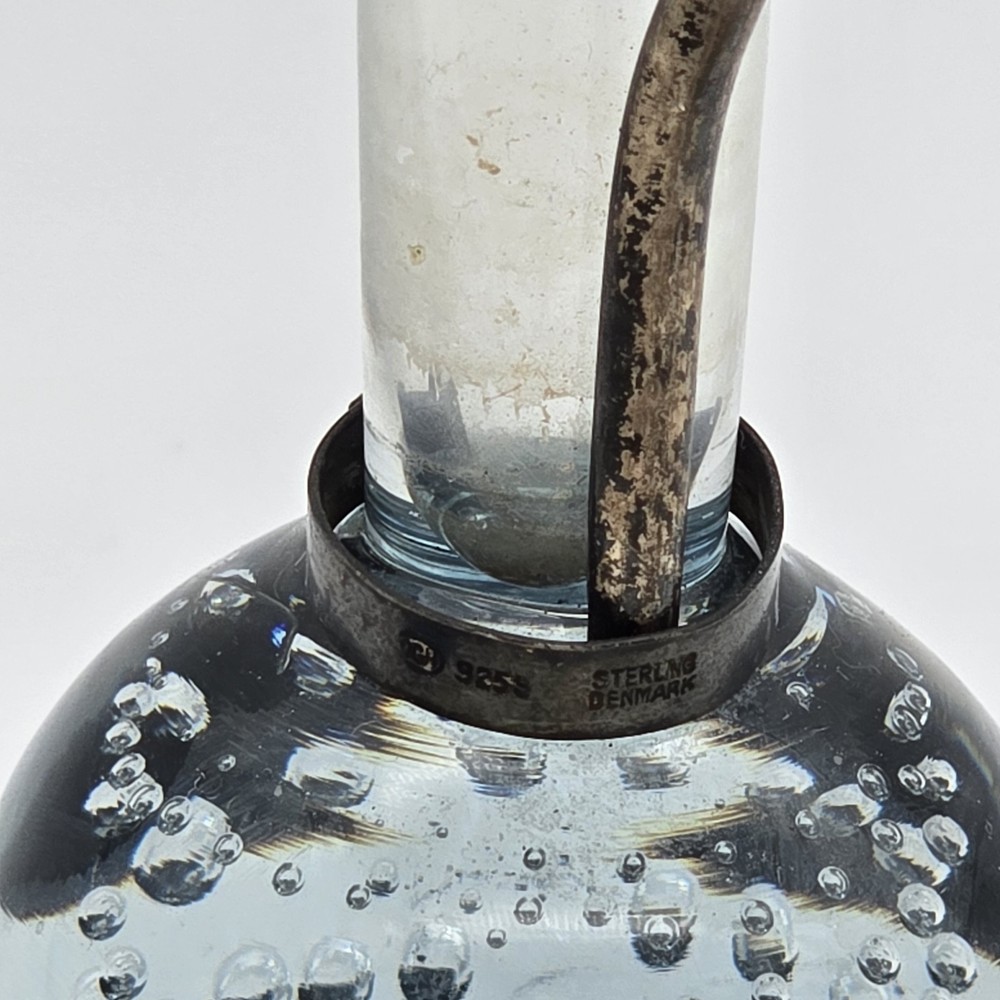 Sterling Silver Handle Bubble Glass Bud Vase 9.5"