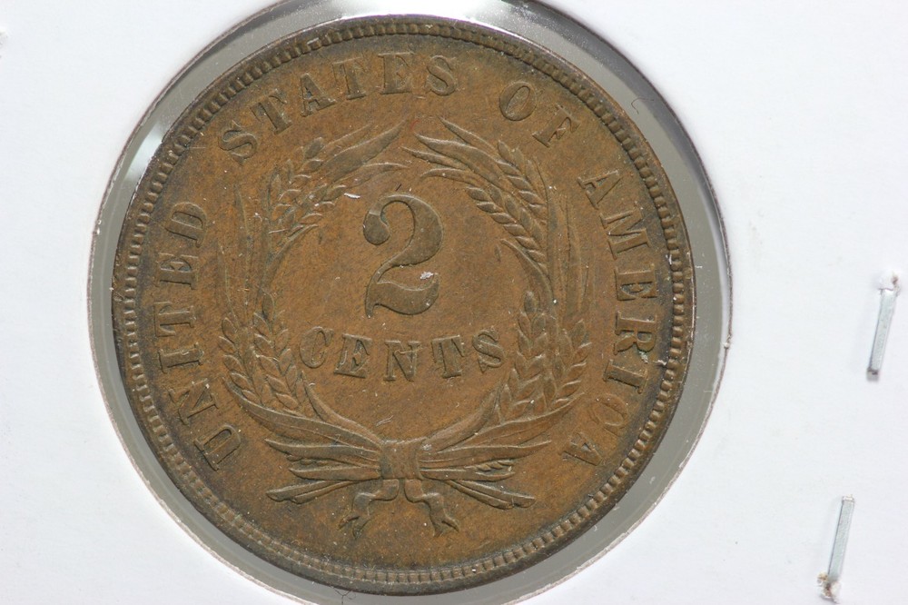 1867 US 2 Cent Coin AU+ Brown 58OK