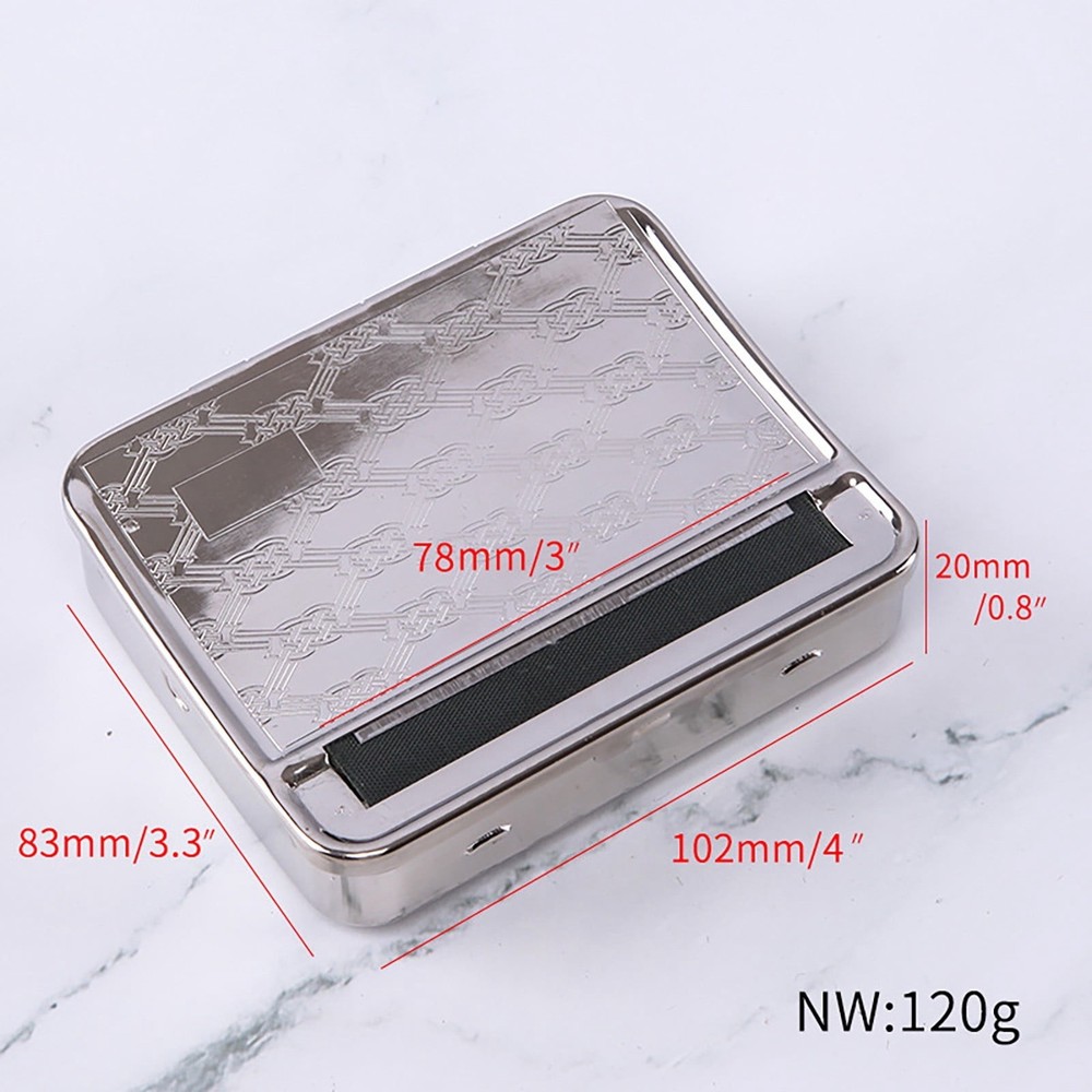 Automatic Cigarette Rolling Machine Stainless Steel Box Case & 10 Pack Papers