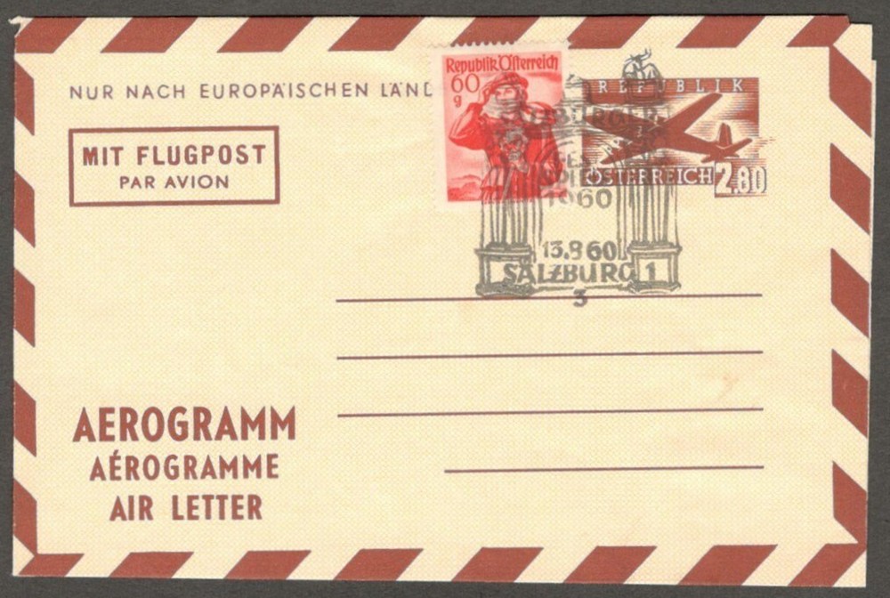 (AOP) Austria 1954 2.80s brown aerogramme