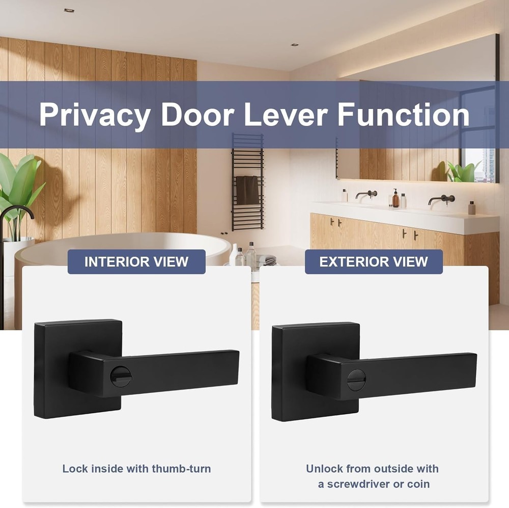 5 Pack Matte Black Door Handles Interior Door Knobs, Home Improvement Keyless