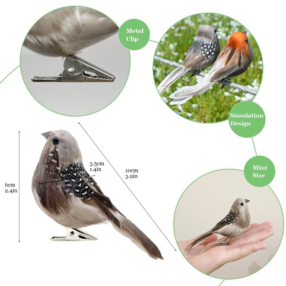 6pcs Artificial Birds Realistic 3.9-Inch Simulation Foam Feather Sparrow Bird...