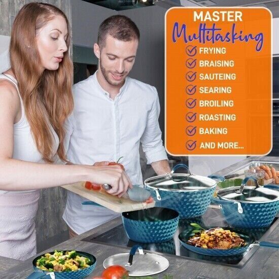 Kitchen Pyle Pan Set with Elegant Diamond-Line Pattern, Non-Stick NCCW11BD
