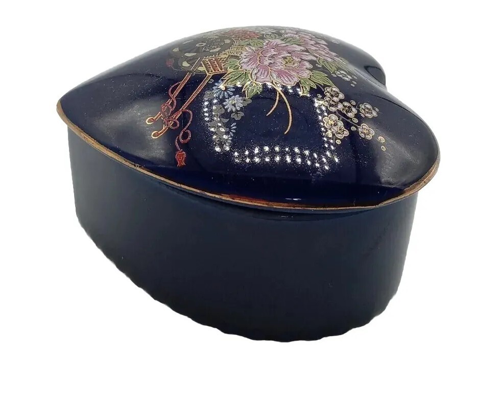Cobalt Blue Ceramic Heart Trinket box