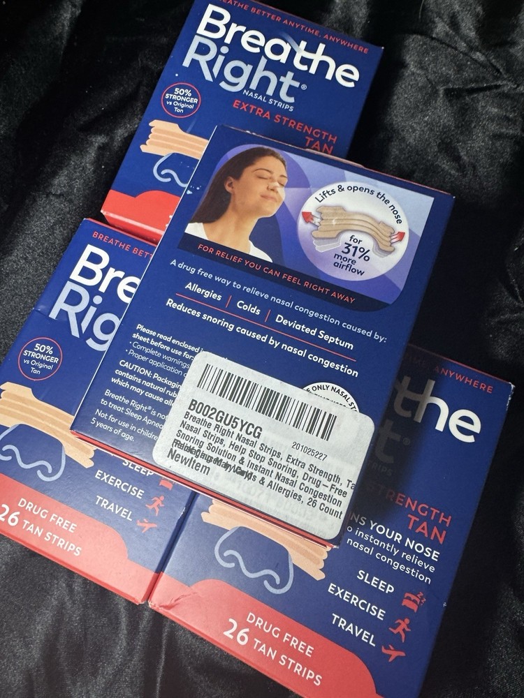4 BOXES - Breathe Right Extra Strength 26 Strips Tan (Exp 9/2029)