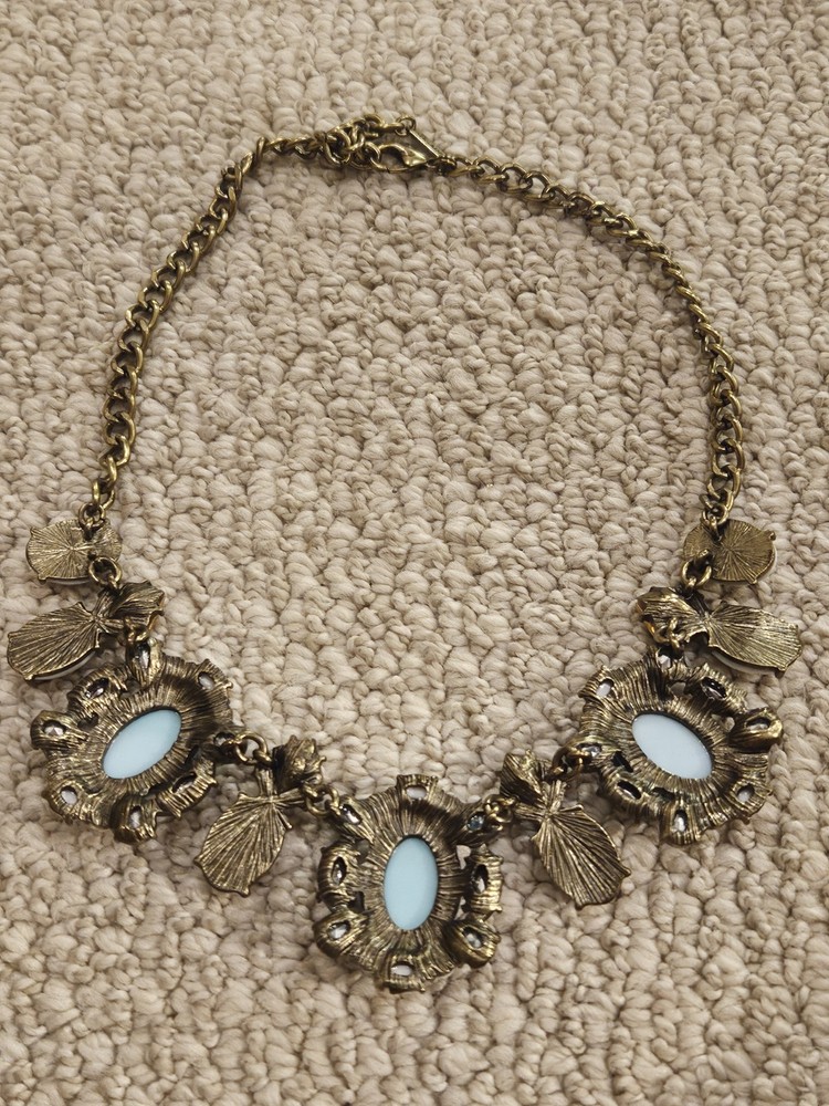SUGARFIX Brass Blue White Bead Scoop Necklace