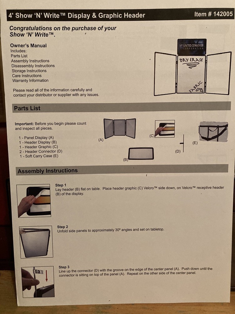 4’ Show N Write Display & Graphic Header Business Presentation Boards With Case
