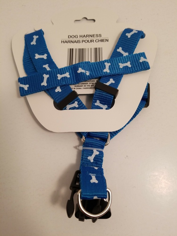 Dog Harness Size Medium Blue With White Bones