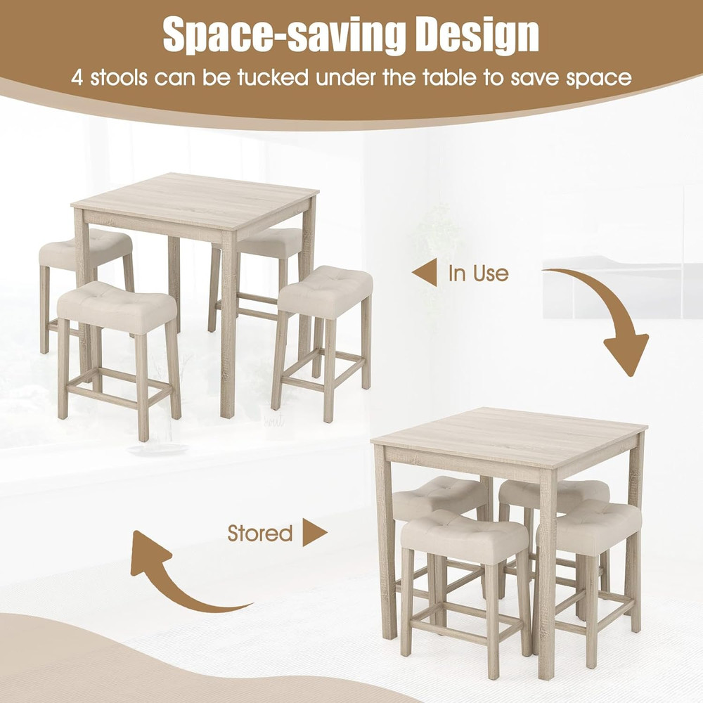 5-Piece Space-Saving Bar Table Set with Padded Stools for Small Spaces