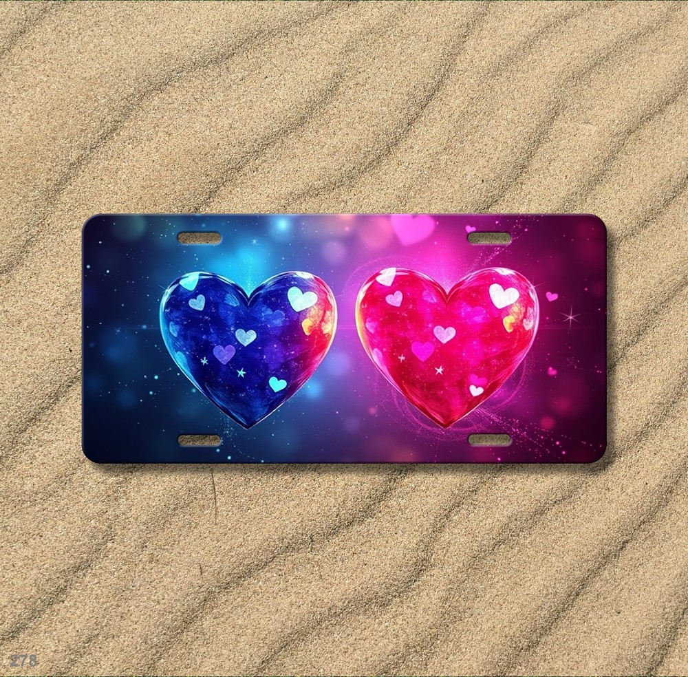 Romantic Hearts License Plate Optional Text Front Plate Special Gift