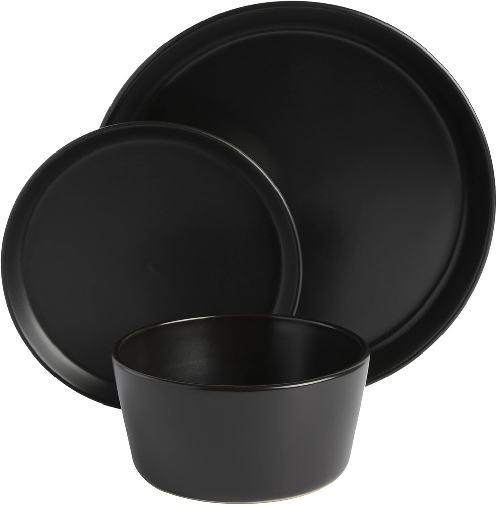 Unge Sofia Coupe Stoneware Dinnerware Set Service For 4 12pcs Black