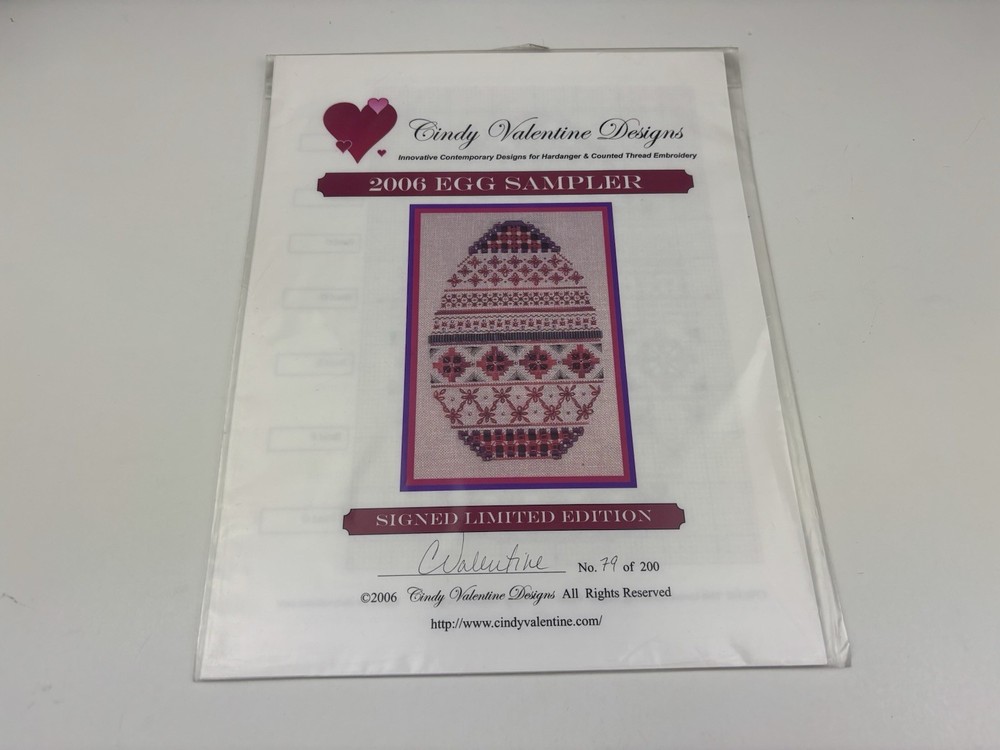 Cindy Valentine Designs 2006 Egg Sampler Hardanger Needlepoint Pattern 7S