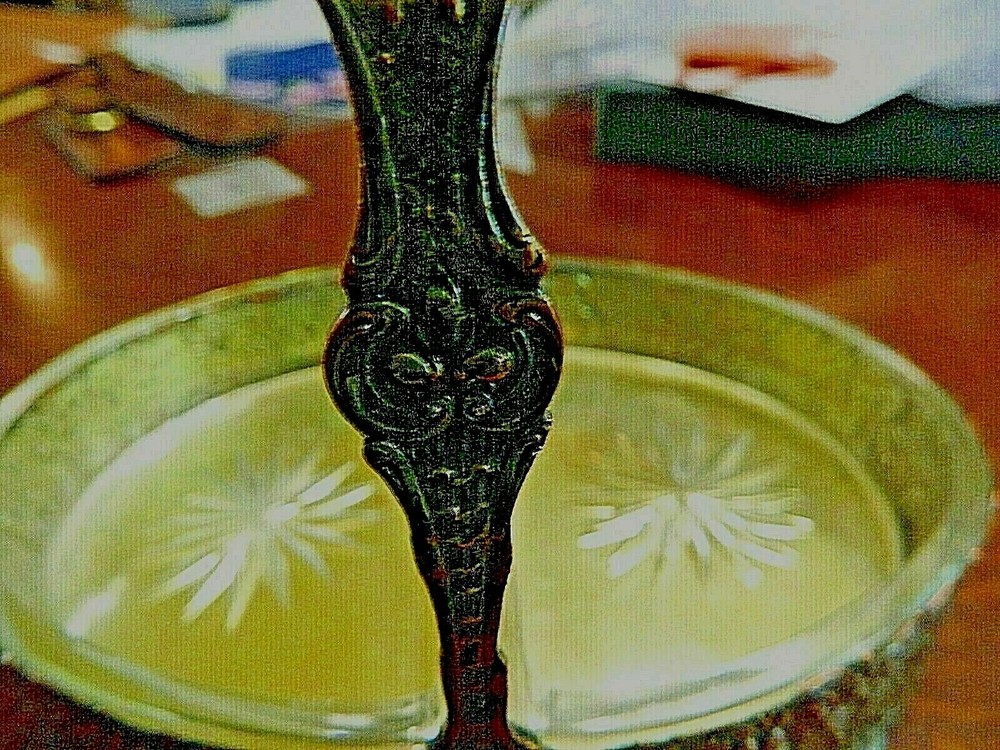 *Vintage Repousse COPPER/ Silver Metal Divided Candy Dish W/Handle-