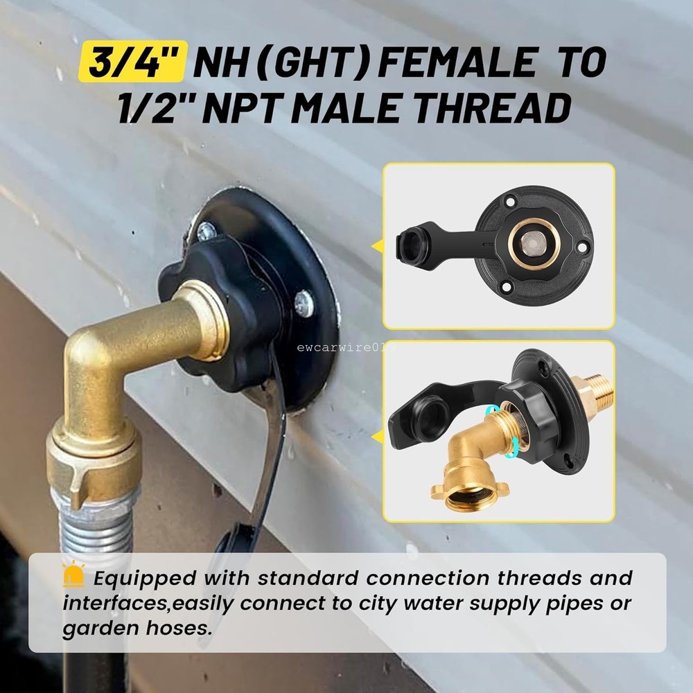 RV City Water Inlet Kit With Check Valve Flange Lead-free Brass Hose Connector