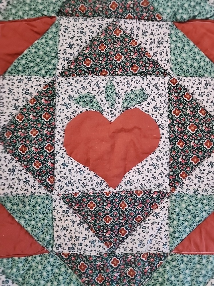 Handmade Quilted Square For Table Bread Basket Etc Green Hearts