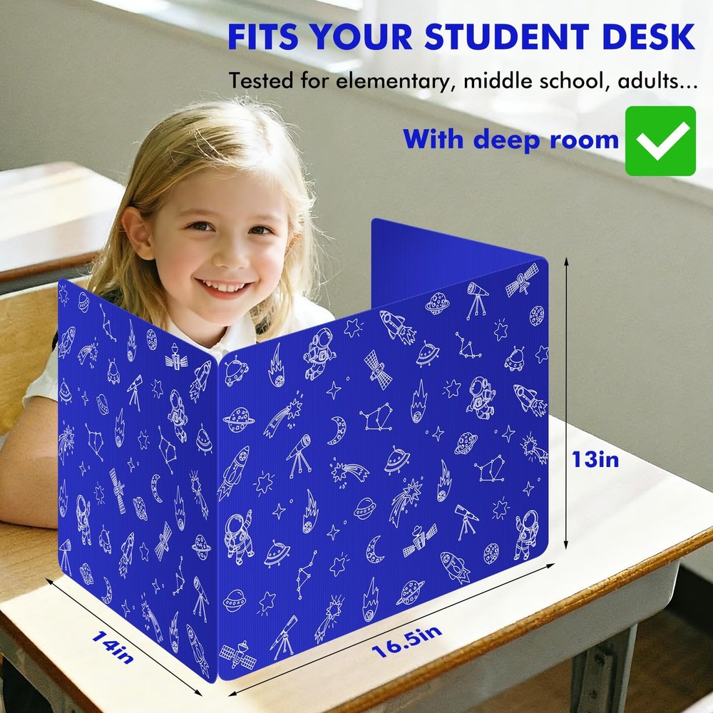 Blue 24Pack Desk Dividers for Students, Space Style Plastic Study Carrel Divi...
