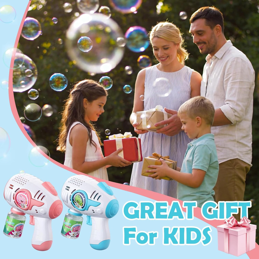 Bubble Guns for Kids 4-8, 2 Pack Automatic Bubble Blaster with LED Light
