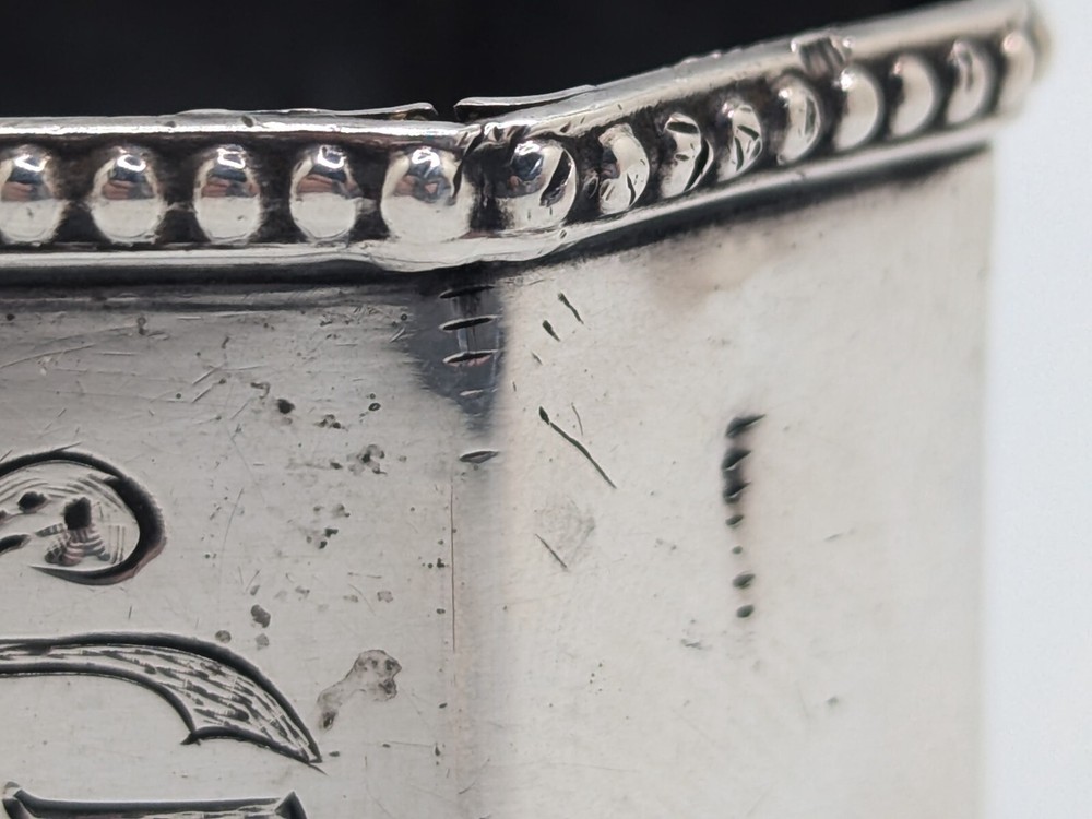 Antique Octagonal German 800 Silver Napkin Ring "GL" or "LG" initials, as is