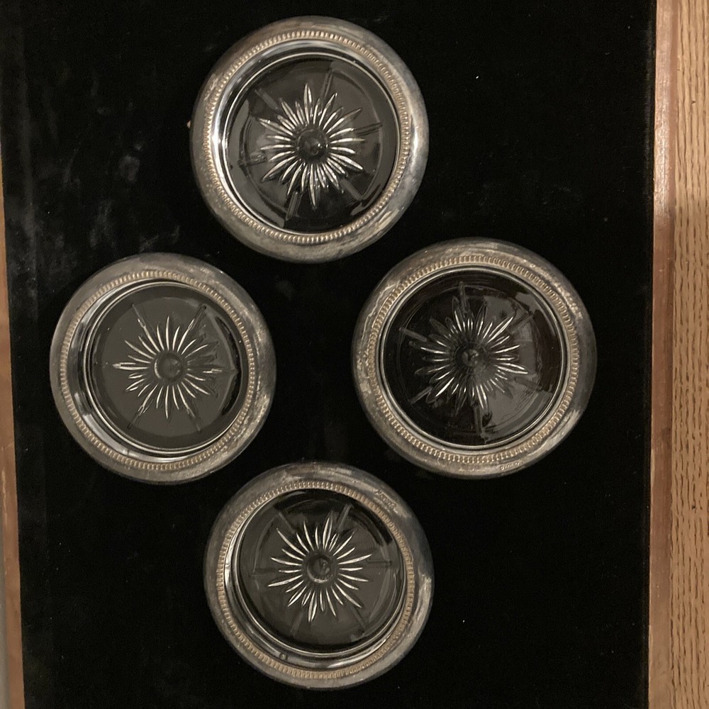 Vintage Crystal And Silver Plate Coasters