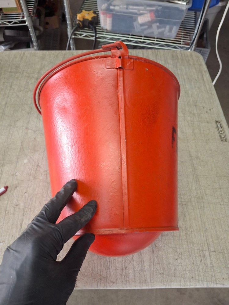 Vintage Wheeling Galvanized Fire Fireman Firefighter Bucket w/ Round Bottom