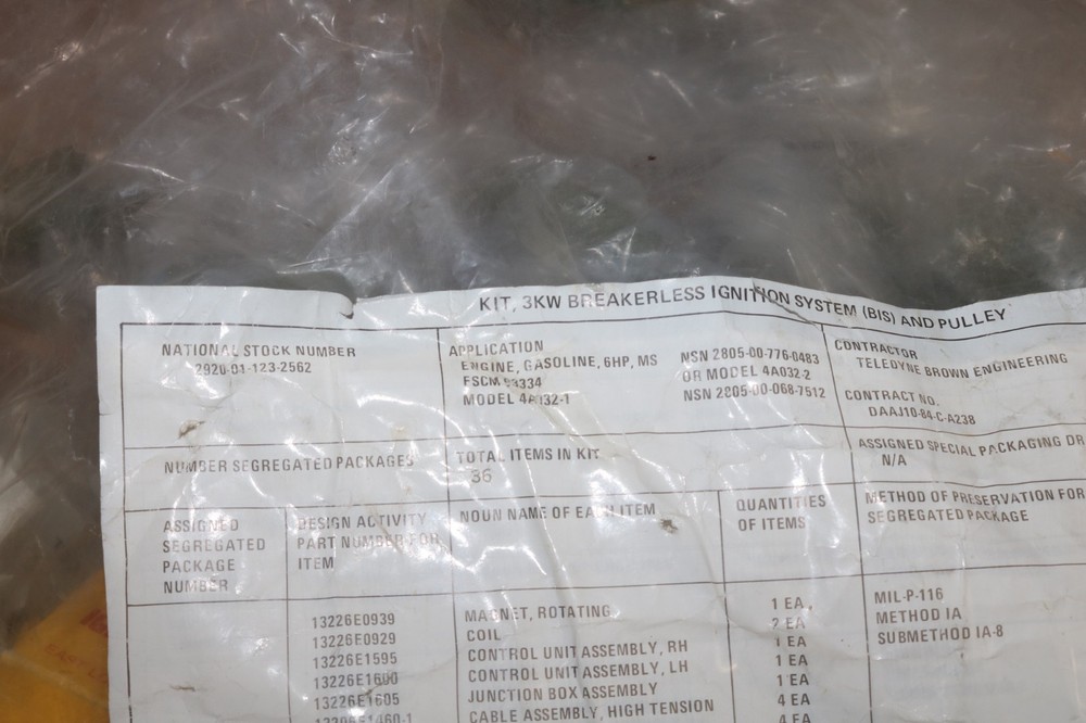 NOS USGI 3KW MEP generator 4A032 6 HP mil std engine breakerless ignition kit