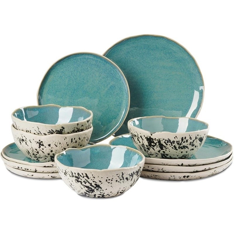 Handcrafted 12-Piece Stoneware Dinnerware Set Service 4 Unique Durable Design US