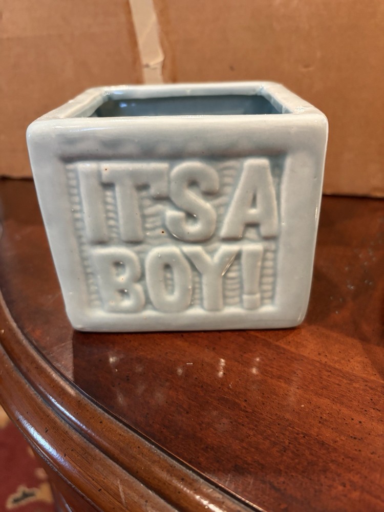 Vintage 3 1/2” It’s A Boy! Blue Block Planter