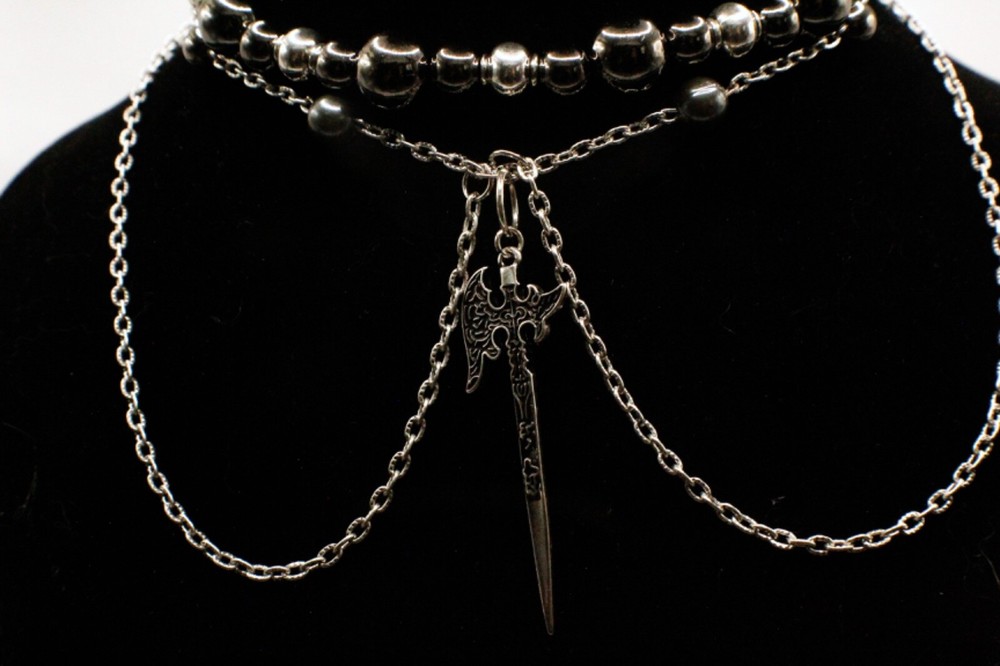 Multi Layer Chain & Beaded Choker w/ Axe Pendent 12.5”