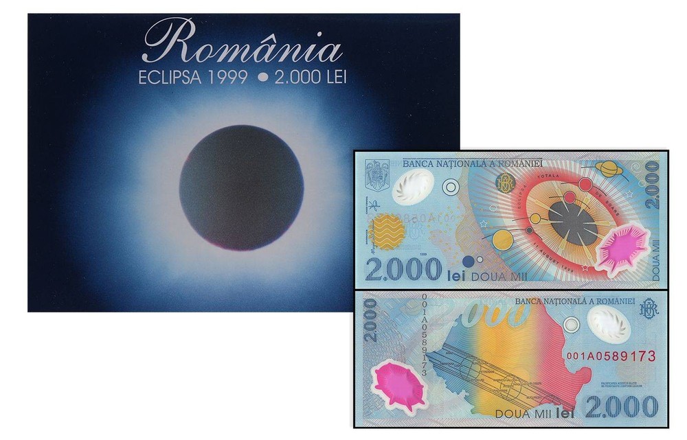 Romania 2000 Lei, 1999, P-111b, UNC, Polymer, Original Folder