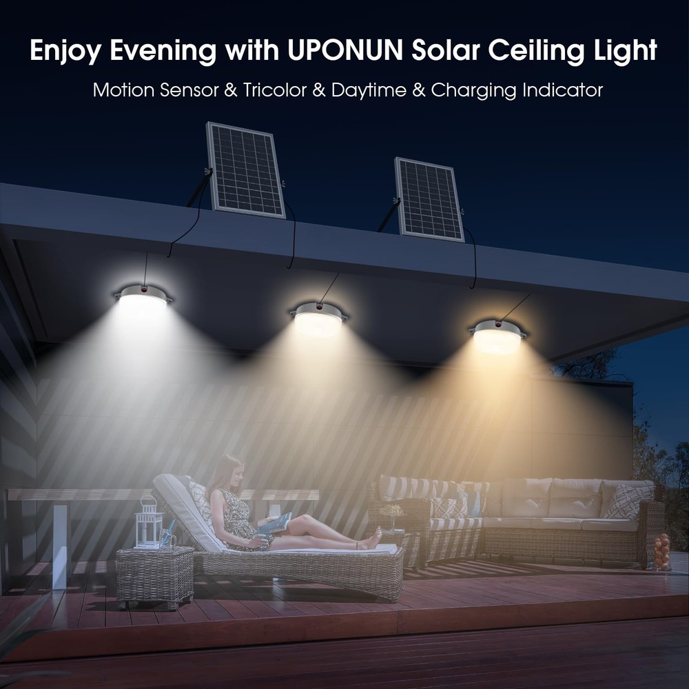 UPONUN Solar Ceiling Light Motion Sensor 2 Pack, 2 Pack with Motion, White