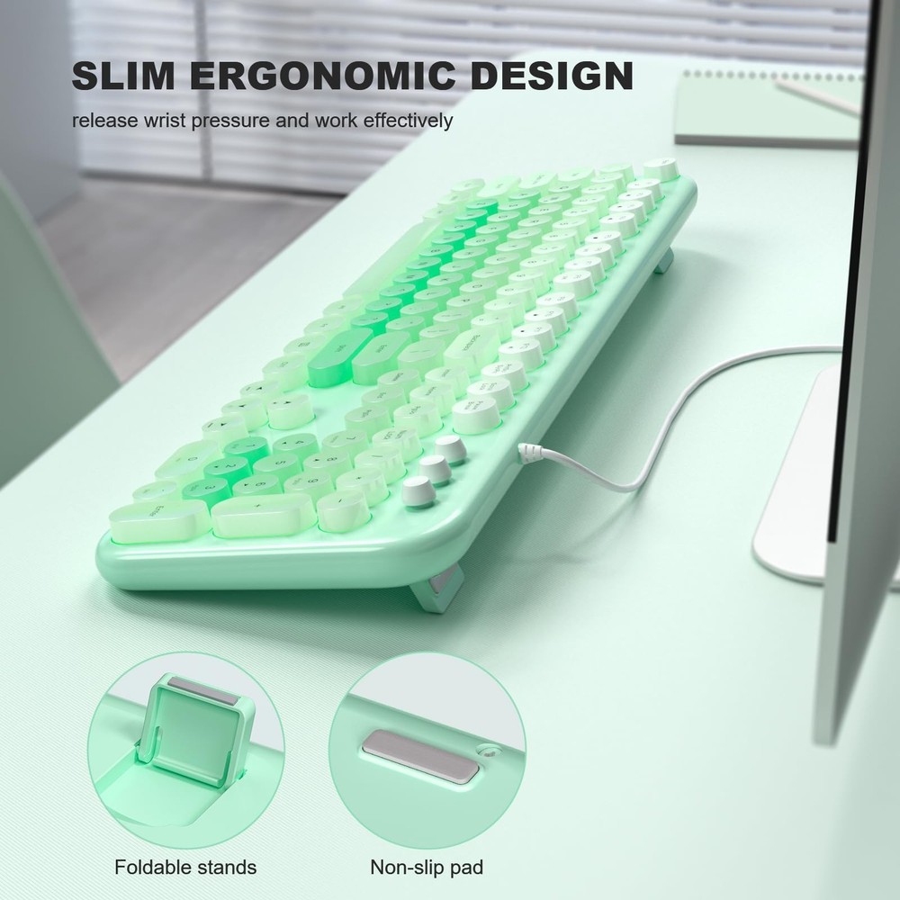 MOFII Backlit Keyboard Wired, Retro Typewriter Keyboard with Illuminated LED,...