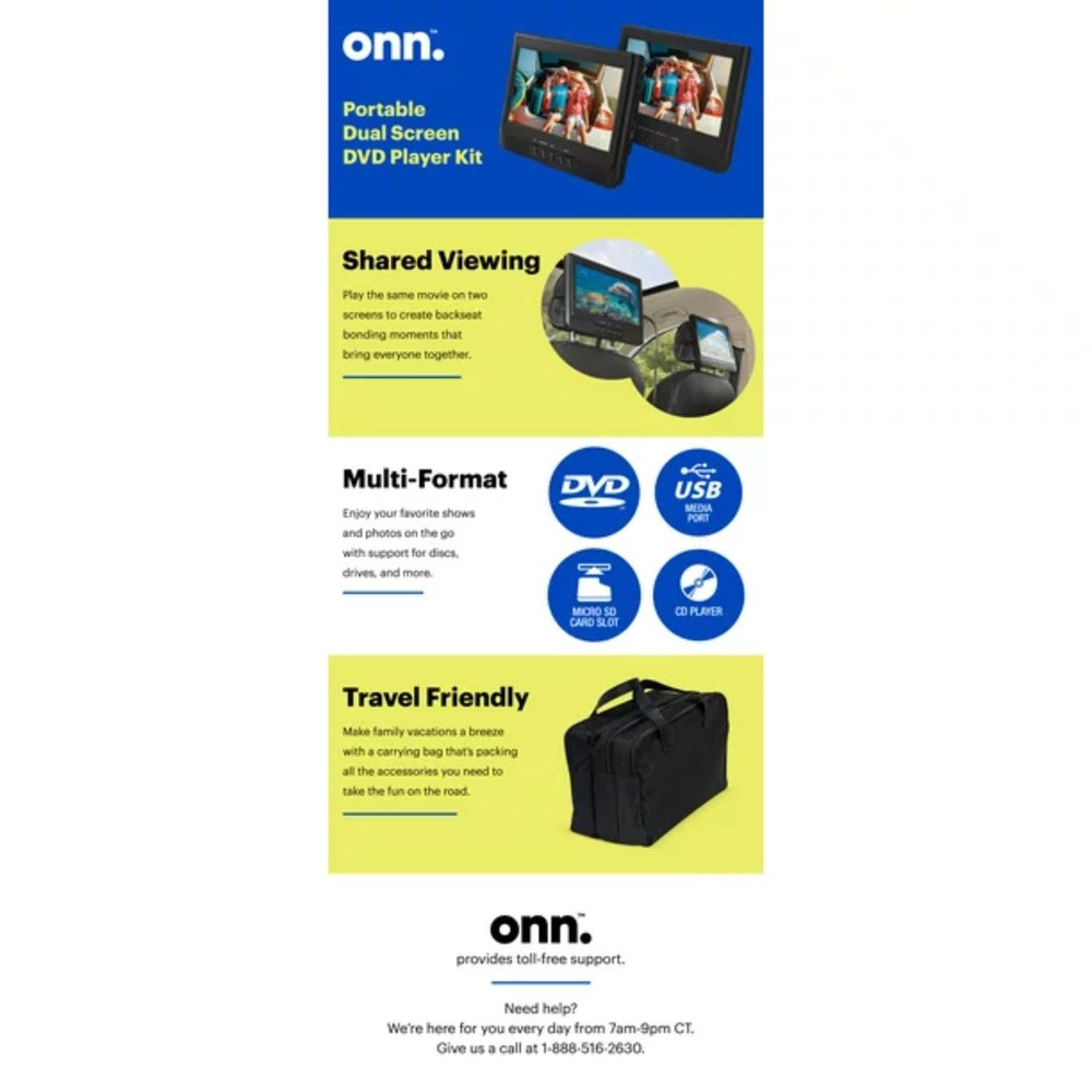 ONN Dual Screen DVD Player with Digital Panel 10" Black