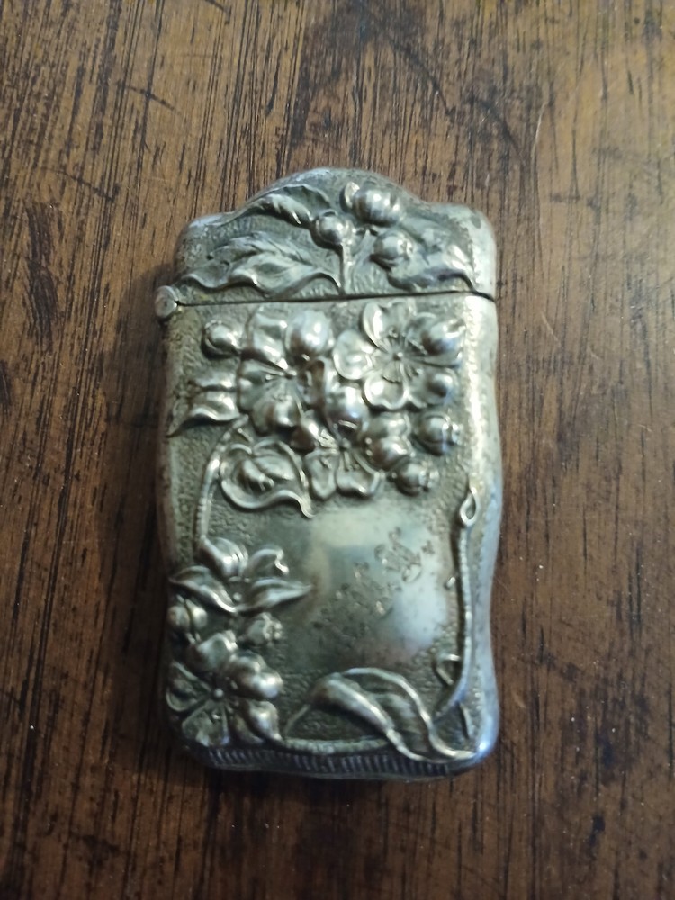 Antique Floral Vesta Case Marked Sterling