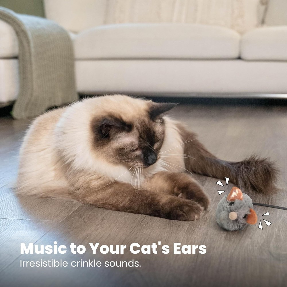 Interactive Touch-Activated Cat Toy – Gray Squeak Squeak Mouse with Catnip