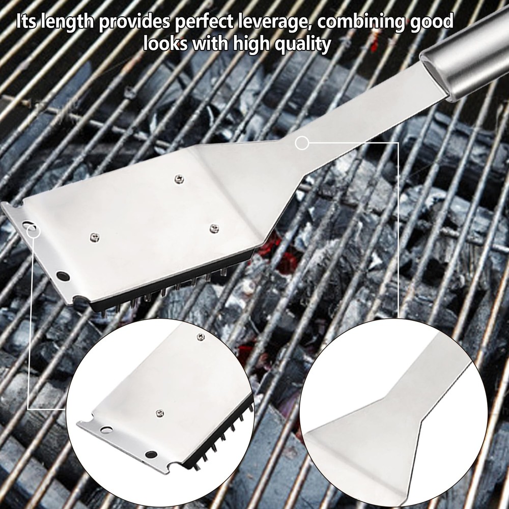 16.5” Grill Brush and Scraper with 2 Replacements & 1 Silver