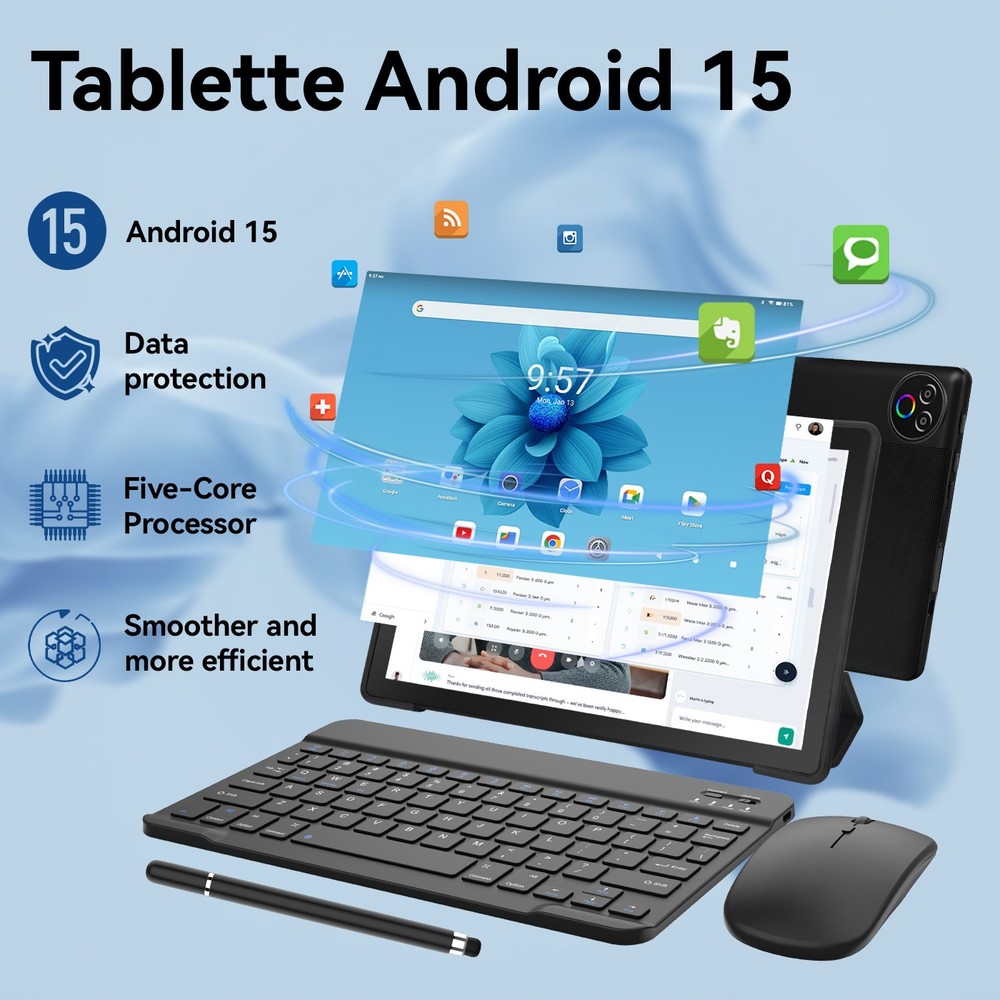 Android15 Tablet 64GB 10.1 in IPS HD Touchscreen Quad Core Processor Dual Camera