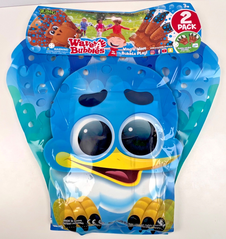 Wave-A-Bubbles 2-Pack Bubble Gloves By Zing • Blue Bird Character • NEW