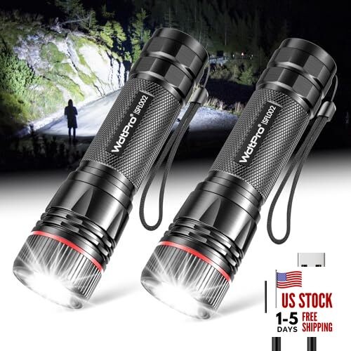 Rechargeable Flashlights High Lumens, 2 Pack 10H Long Lasting 2 PACK Black