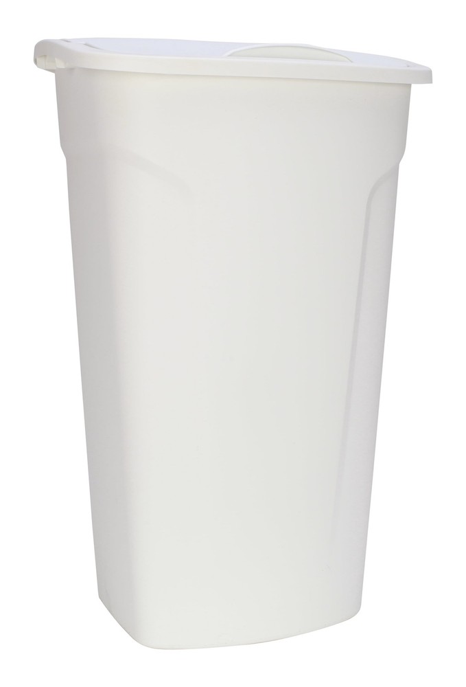 11 Gallon White Lift Top Kitchen Trash Can, Plastic